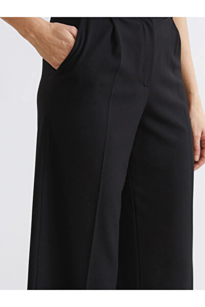 LC Waikiki Μαύρο υφασμάτινο γυναικείο παντελόνι με ψηλή μέση και φαρδιά μπατζ...