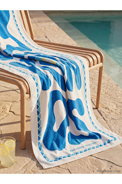 LC Waikiki Γυναικεία πετσέτα θαλάσσης με μπλε στάμπα 70x150 εκ.