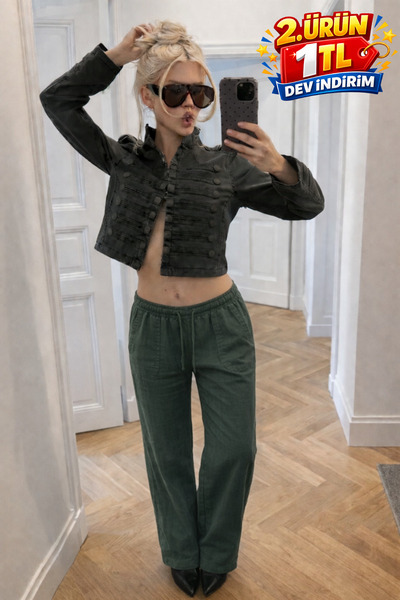 DAMGA JEANS Women's Trend Low Waist Loose K.Khaki Pants