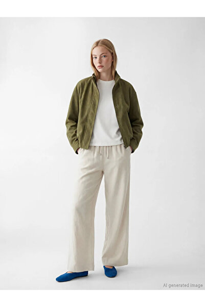 LC Waikiki Γυναικείο παντελόνι μπεζ ελαστική μέση λινό μείγμα