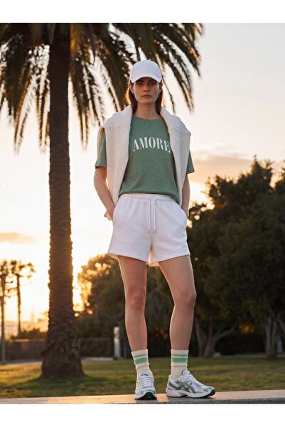 Ltb Άνετο κοντό πλεκτό λευκό σορτς Ελαστικό