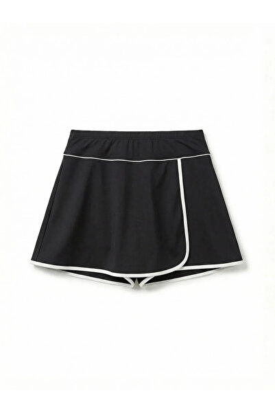 LC Waikiki Black elastic waist women's swim shorts skirt