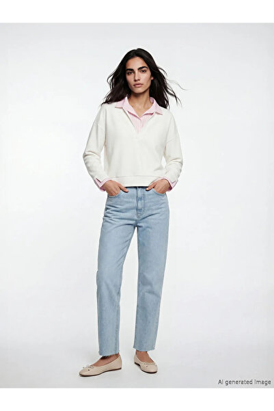 LC Waikiki Ροζ πουκάμισο με γιακά και ρίγες, γυναικείο φούτερ