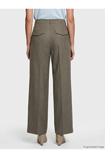 LC Waikiki Μπεζ ψηλόμεσο γυναικείο παντελόνι Ριγέ