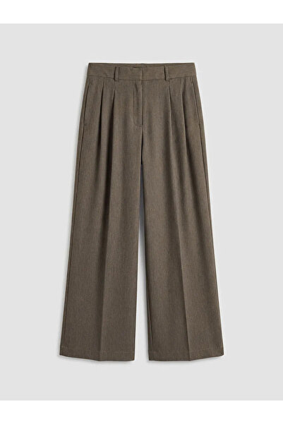 LC Waikiki Χακί ριγέ γυναικείο παντελόνι με ψηλή μέση