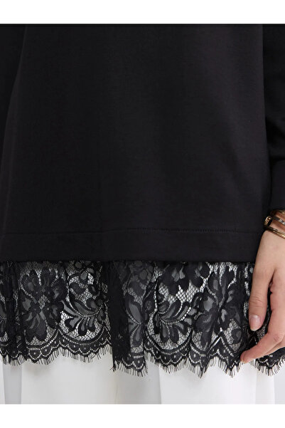 LC Waikiki Μαύρο γυναικείο φούτερ με δαντέλα και λεπτομέρειες