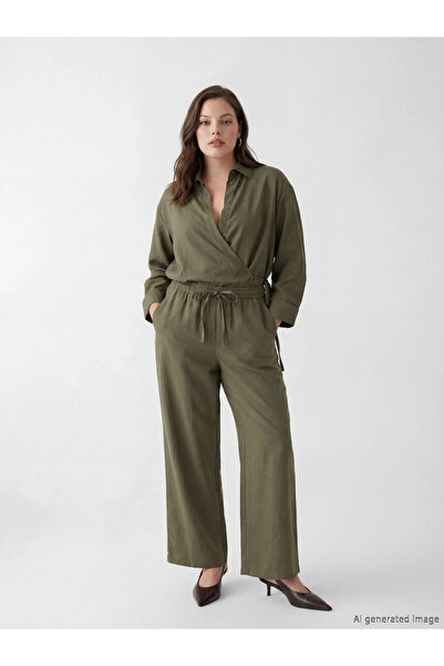 LC Waikiki Γυναικείο παντελόνι με ελαστική μέση χακί Modal blended