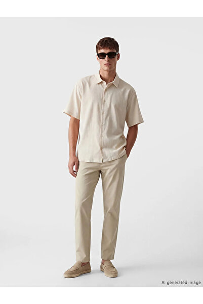 LC Waikiki Ανδρικό παντελόνι γαμπαρντίνα σε μπεζ χρώμα, στενή γραμμή