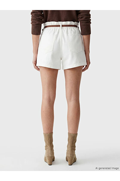 LC Waikiki Λευκό γυναικείο τζιν σορτς με ζώνη στη μέση