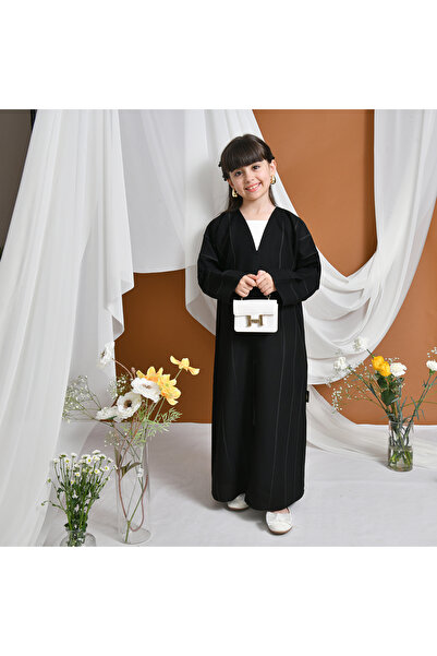 HAWRAA ABAYA عباية رتال | سوداء يومية مغلقة بطقطق مزينة بقيطان اسود