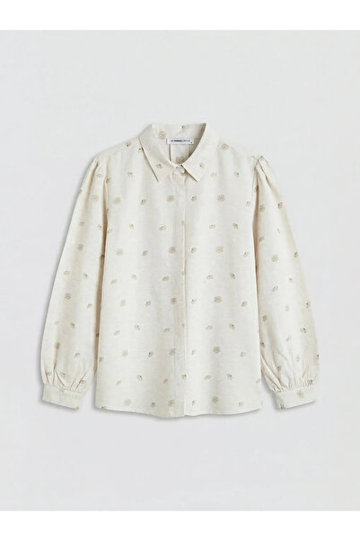 LC Waikiki Γυναικείο πουκάμισο με μπεζ σχέδιο από μείγμα λινού