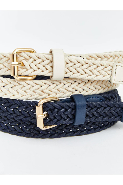 LC Waikiki Γυναικεία ζώνη με πλεκτό σχέδιο σε μπλε ναυτικό χρώμα, σετ 2 τεμαχίων