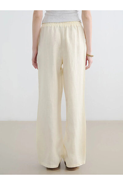 LC Waikiki Κίτρινο γυναικείο λινό παντελόνι με ελαστική μέση