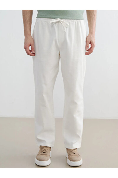 LC Waikiki White Standard Fit Men's Linen Look Trousers