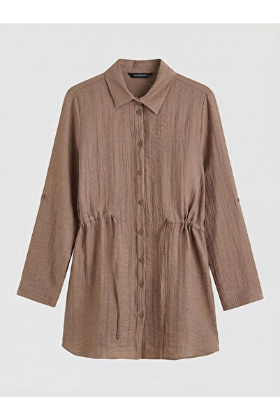 LC Waikiki Καφέ Γυναικείο Πουκάμισο Τουνίκ με Υφή και Κορδόνια
