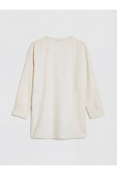 LC Waikiki Μπεζ Γυναικείο Κιμονό με Διπλό Γιακά από Λινό Μείγμα