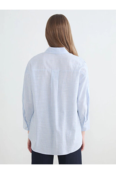 LC Waikiki Γυναικείο πουκάμισο τουνίκ με μπλε ρίγες oversize από ποπλίνα