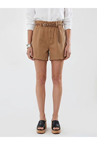 LC Waikiki Καφέ γυναικείο τζιν σορτς με ζώνη στη μέση