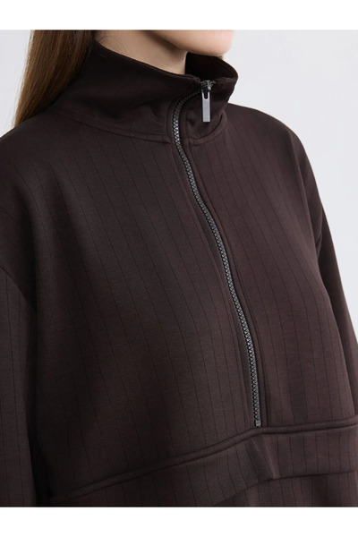 LC Waikiki Καφέ Γυναικείο Φούτερ Τουνίκ με Όρθιο Γιακά και Απαλή Υφή