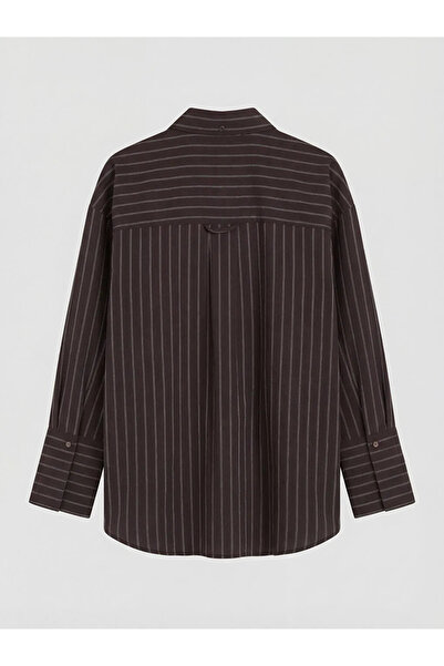 LC Waikiki Καφέ ριγέ γυναικείο πουκάμισο τουνίκ