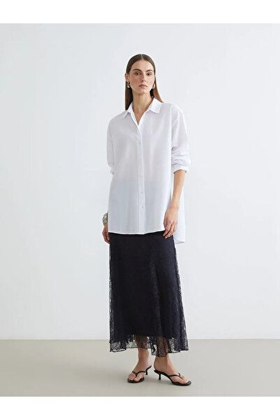 LC Waikiki Λευκό Oversize Γυναικείο Πουκάμισο Ποπλίνα Τουνίκ