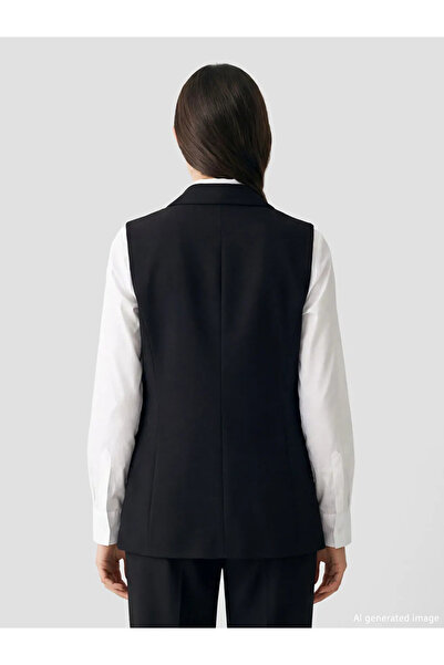 LC Waikiki Μαύρο γυναικείο κλασικό γιλέκο με διπλό γιακά