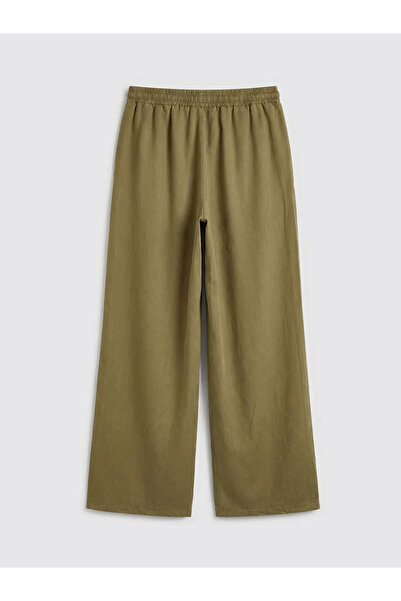 LC Waikiki Πράσινο γυναικείο τζιν παντελόνι με ελαστική μέση και φαρδιά μπατζ...