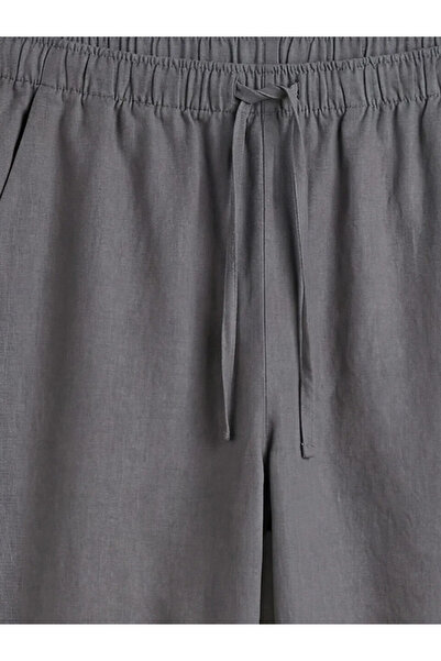 LC Waikiki Γκρι γυναικείο λινό παντελόνι με ελαστική μέση