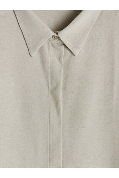 LC Waikiki Μπεζ Oversize Γυναικείο Πουκάμισο Τουνίκ από Μείγμα Λινού