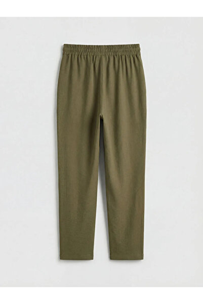 LC Waikiki Γυναικείο παντελόνι με ελαστική μέση χακί κομμένο σε καρότο