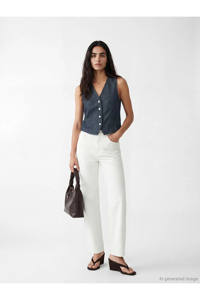 LC Waikiki Γυναικείο τζιν γιλέκο σε μπλε ναυτικό χρώμα με λαιμόκοψη V