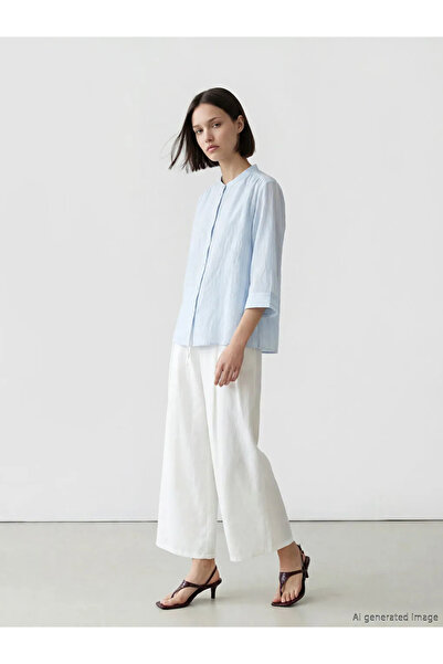 LC Waikiki Μπλε γυναικείο πουκάμισο με υφή και γιακά Hakim