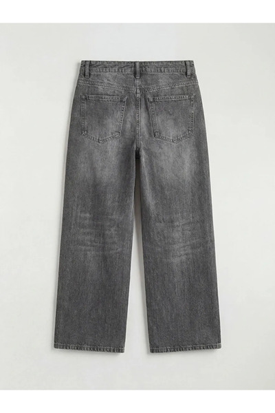 LC Waikiki Γκρι φαρδύ γυναικείο τζιν παντελόνι