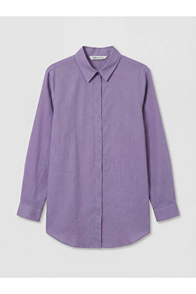 LC Waikiki Λιλά Γυναικείο Πουκάμισο Τουνίκ Κανονικής Εφαρμογής