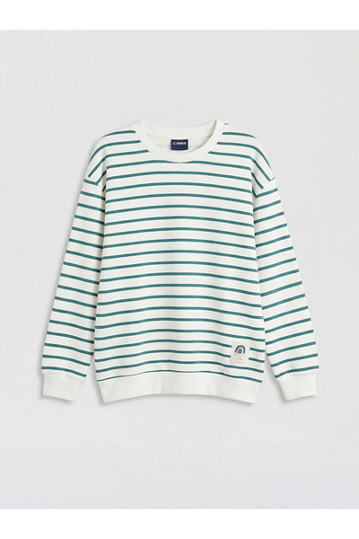 LC Waikiki Πράσινο φούτερ με ριγέ λαιμόκοψη για αγόρια