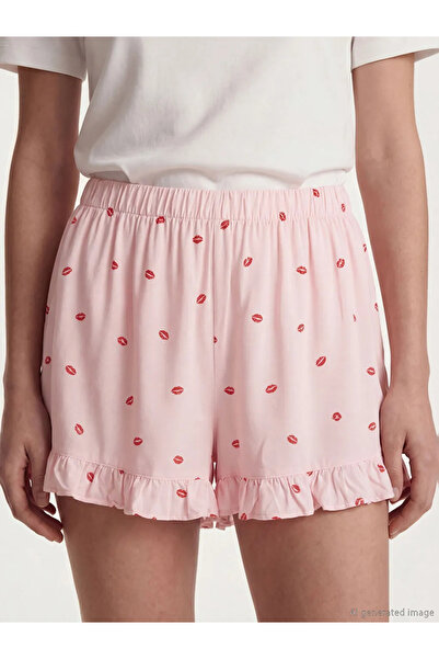 LC Waikiki Ροζ ελαστική μέση Με σχέδιο Γυναικεία σορτς πιτζάμα