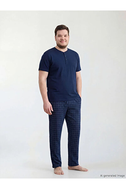 LC Waikiki Μπλε Navy Standard Fit καρό ανδρικό πάτο πιτζάμα