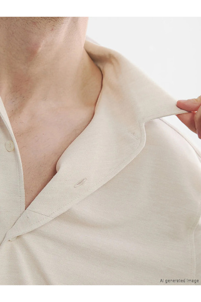 LC Waikiki Καφέ ανδρικό πουκάμισο Oxford σε στενή γραμμή