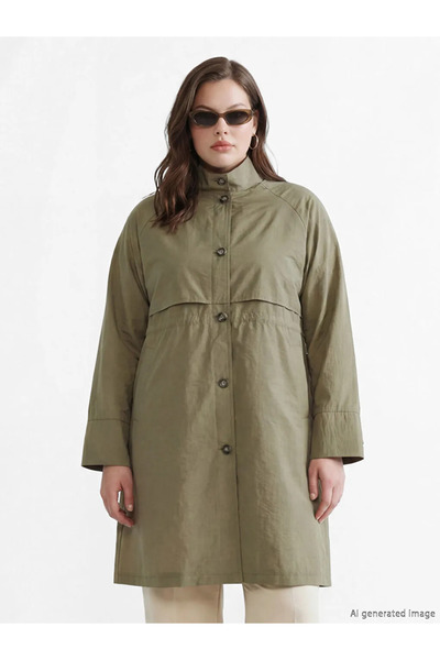 LC Waikiki Χακί πουκαμισένιο γυναικείο αδιάβροχο με γιακά