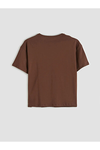 LC Waikiki Καφέ γυναικείο τοπ πιτζάμας με στάμπα και λαιμόκοψη ποδηλάτου