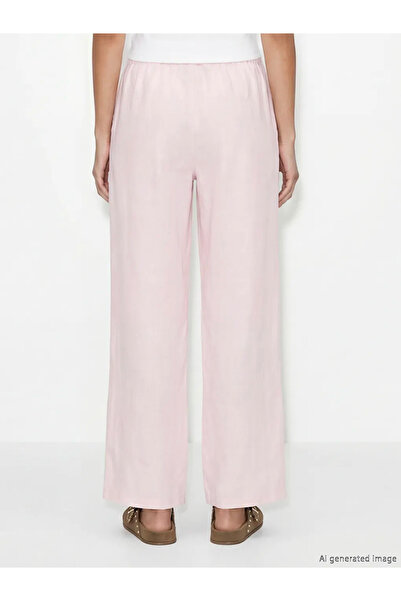 LC Waikiki Ροζ γυναικείο λινό παντελόνι με ελαστική μέση