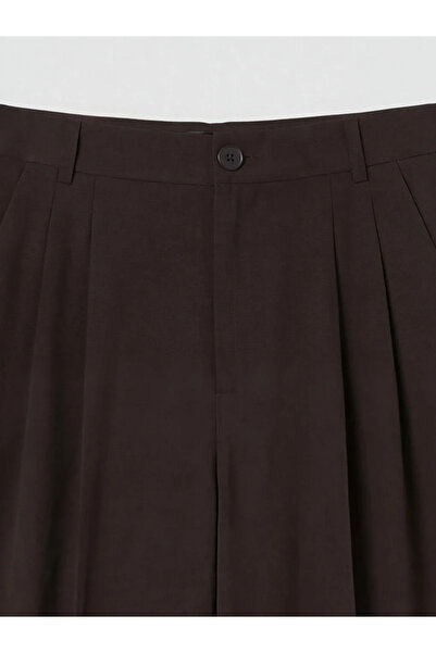 LC Waikiki Καφέ ψηλόμεσο γυναικείο υφασμάτινο παντελόνι με φαρδιά μπατζάκια