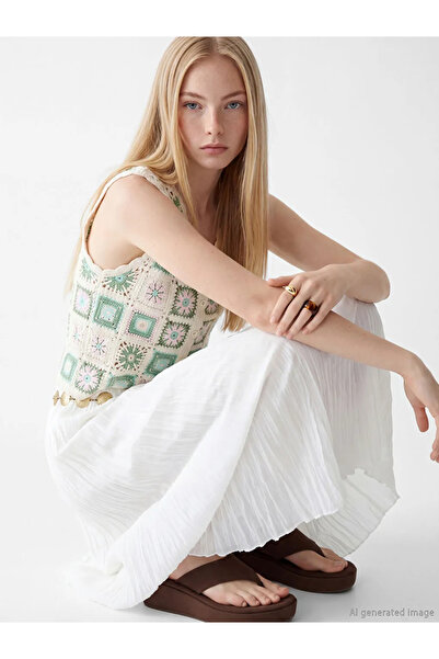 LC Waikiki Πράσινο γυναικείο κροσέ γιλέκο με λαιμόκοψη V