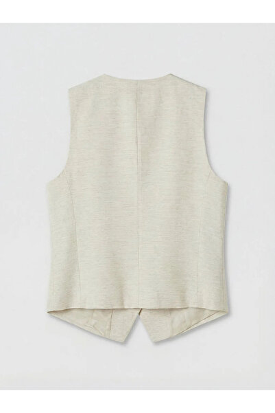 LC Waikiki Μπεζ γυναικείο κλασικό γιλέκο με λαιμόκοψη V από μείγμα λινών