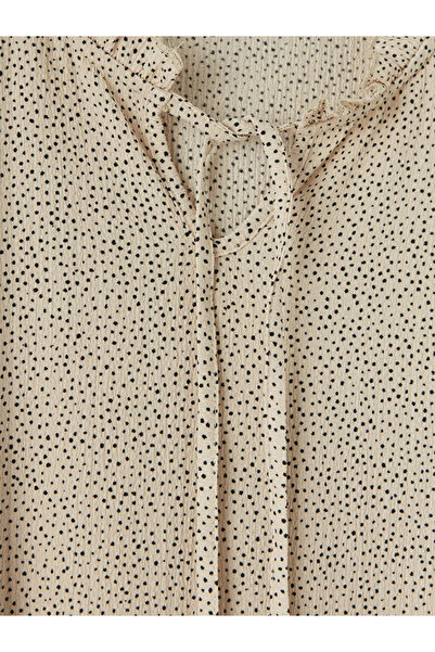 LC Waikiki Μπεζ γυναικείο τουνίκ με δετό γιακά και πουά σχέδιο