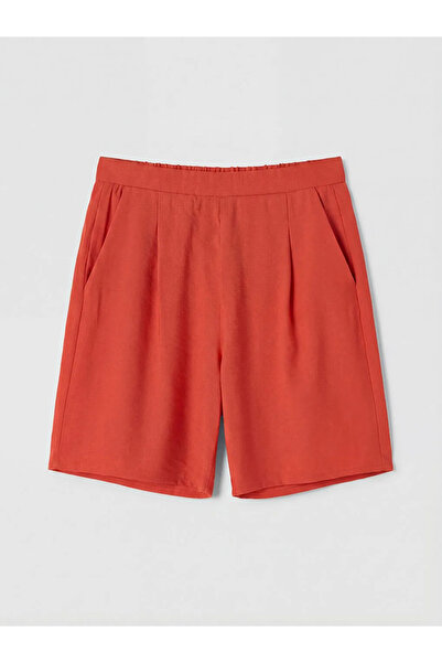 LC Waikiki Πορτοκαλί γυναικείο σορτς με πιέτες και ελαστική μέση