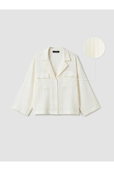 LC Waikiki Λευκό Oversize Γυναικείο Πουκάμισο Μουσελίνας