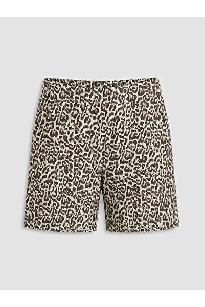 LC Waikiki Καφέ γυναικείο σορτς με ελαστική μέση και λεοπάρ σχέδιο
