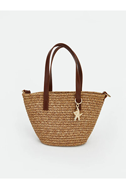 LC Waikiki Γυναικεία τσάντα ώμου σε μπεζ χρώμα με ψάθινη όψη