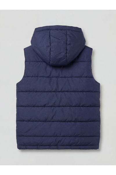 LC Waikiki Μπλε ναυτικό ανδρικό παιδικό φουσκωτό γιλέκο με κουκούλα και στάμπ...